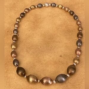 Colors of Gold Satin Oval Bead 14k clad Sterling Necklace